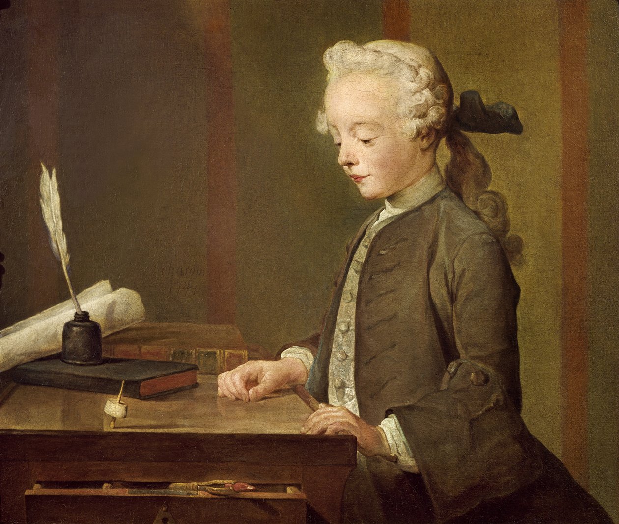 Barnet med teetotum, porträtt av Auguste-Gabriel Godefroy (1728-1813) 1741 av Jean Baptiste Simeon Chardin