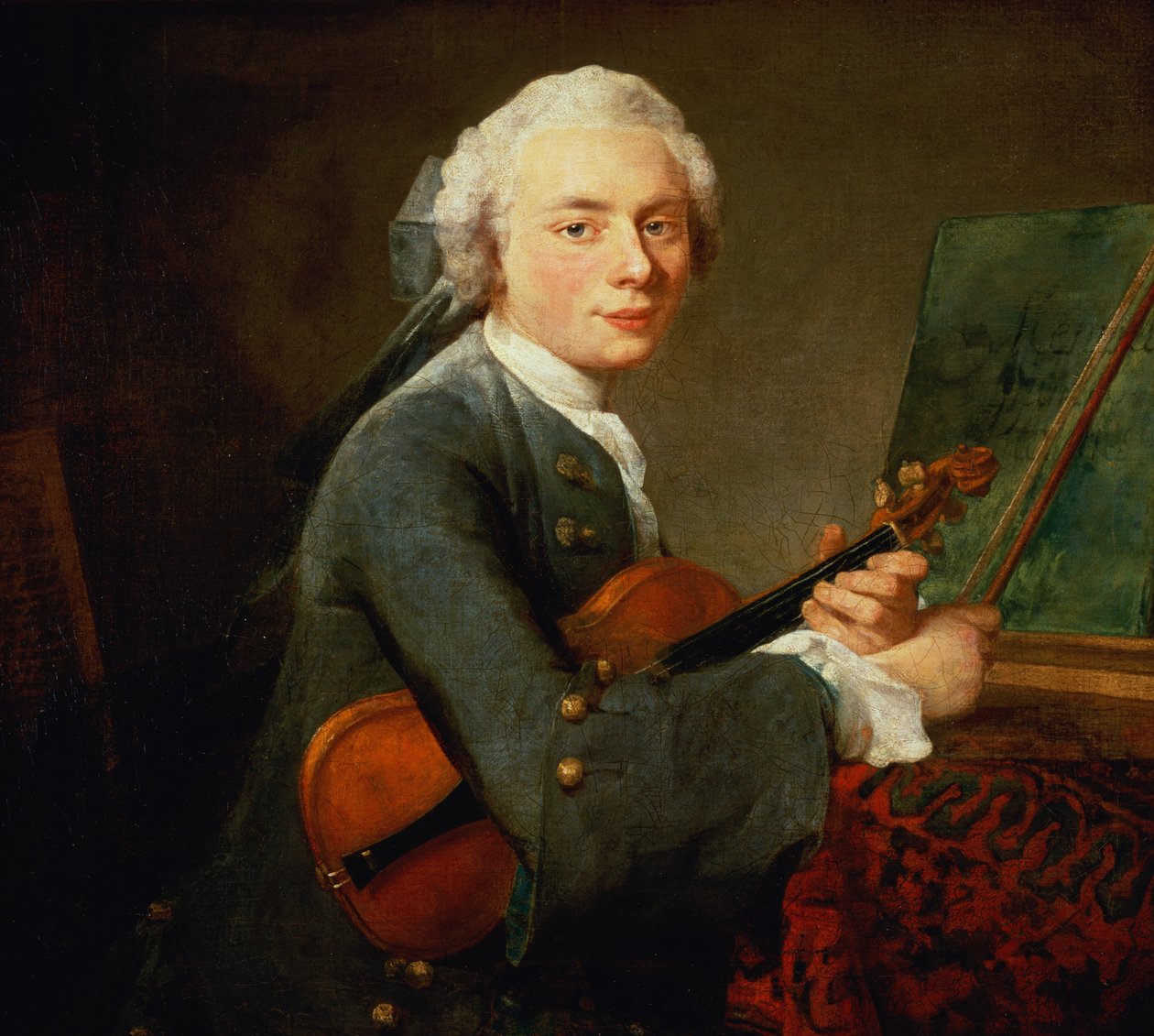 Ung man med en fiol, eller porträtt av Charles Theodose Godefroy (1718-96) c.1738 av Jean Baptiste Simeon Chardin
