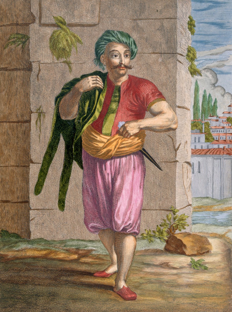 En levantinare, tavla 38 från "Collection of One Hundred Prints Representing the Different Nations of the Levant" av Charles de Ferriol, graverad av Charles-Nicholas Cochin (1688-1754), 1707-08 (färgat). av Jean Baptiste Vanmour