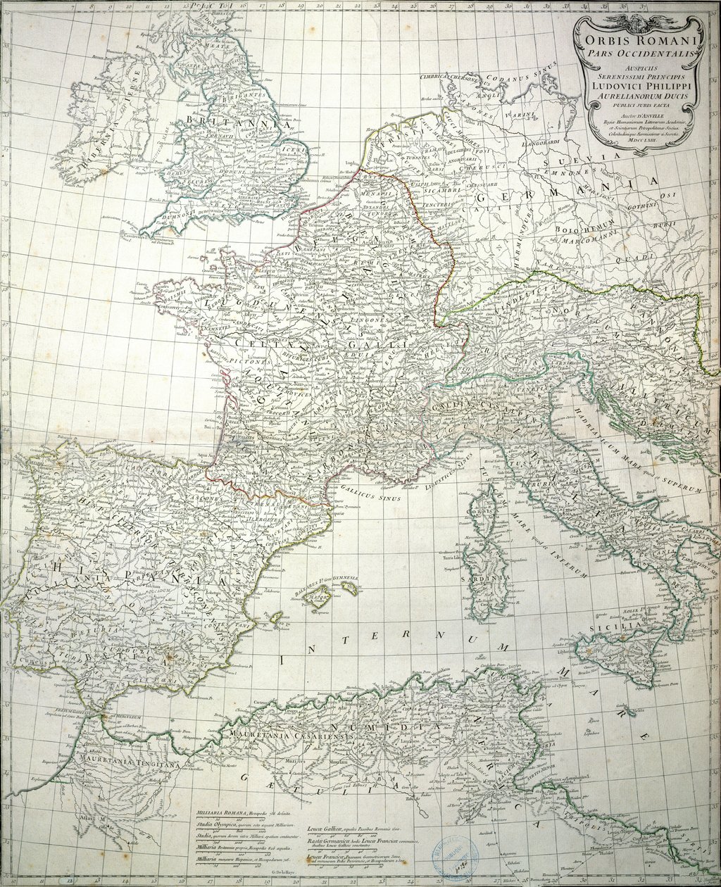 Karta över den västra delen av det romerska riket, 1763 av Jean Baptiste d