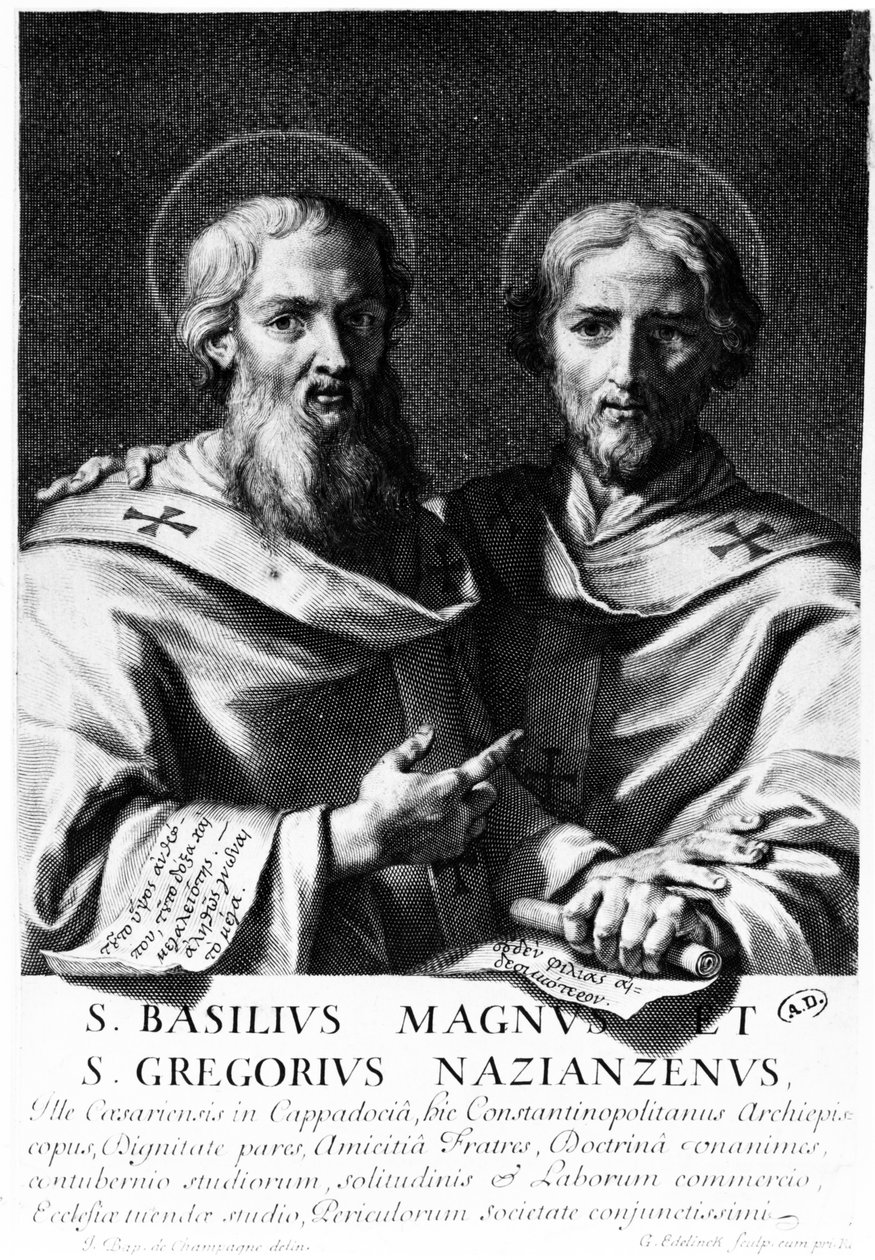 Sankt Basilius den store och Sankt Gregorius av Nazianzus, tryck av Gerard Edelinck av Jean Baptiste de Champaigne