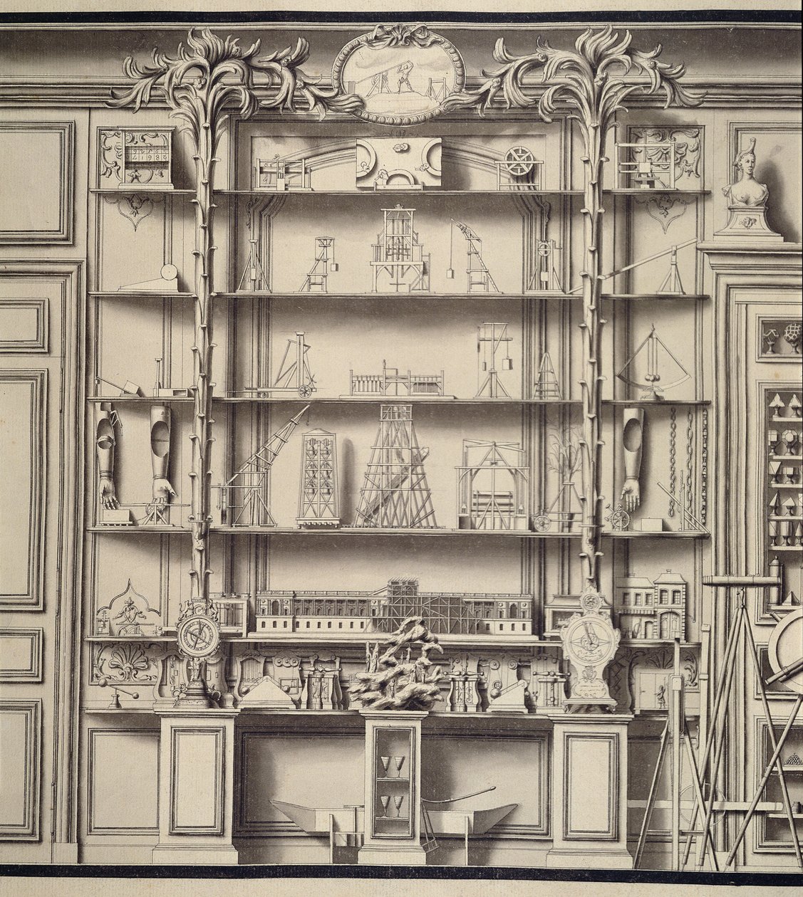 Modeller av Les Forces Movvantes, från Bonnier de la Mossons Cabinet de Physique (penna, bläck och tvätt på papper) av Jean Baptiste, the Younger Courtonne