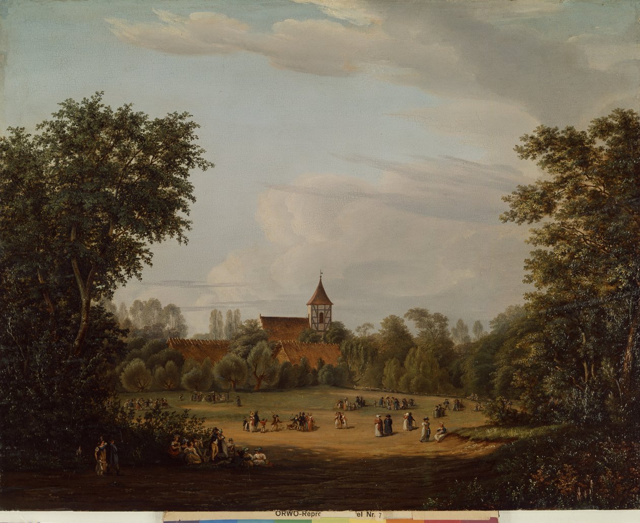 Utsikt över byns kyrka, Pankow, 1835 av Jean Bartheleney Pascal
