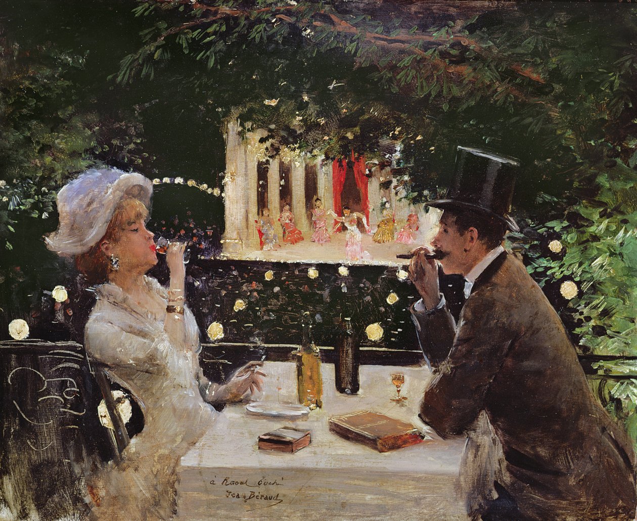 Middag på Les Ambassadeurs, ca 1882 av Jean Beraud
