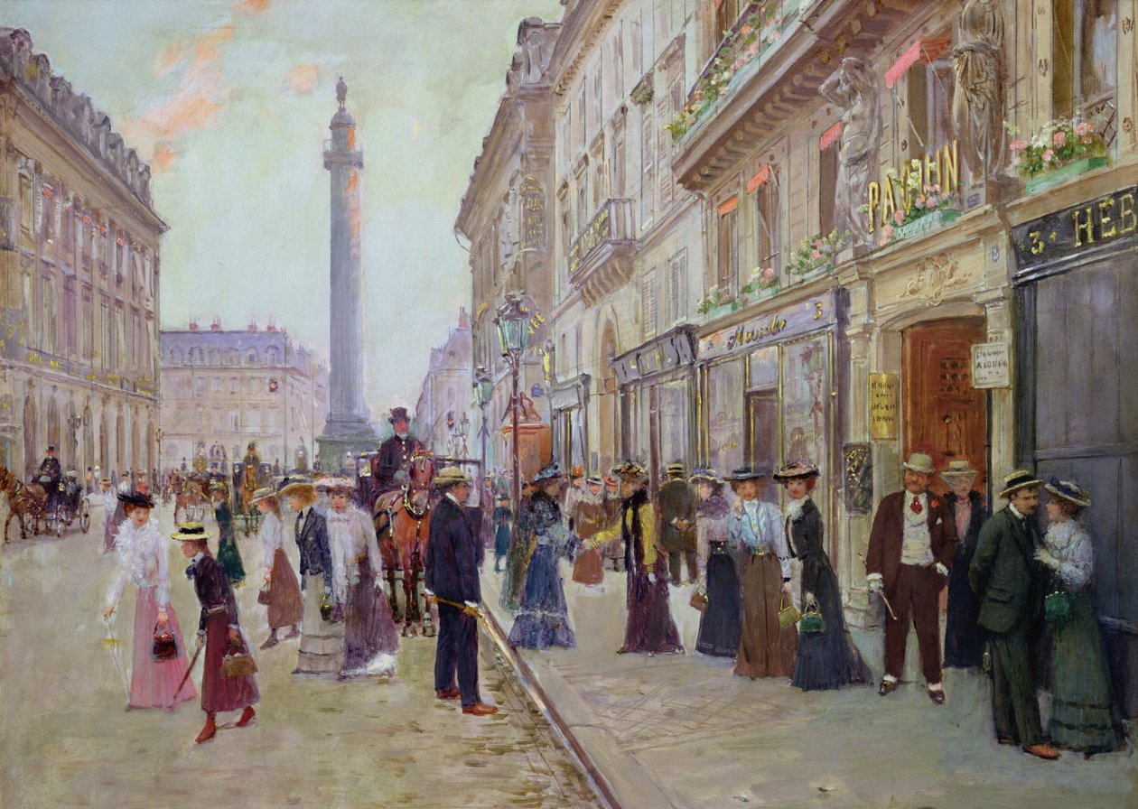 Arbetare som lämnar Maison Paquin, i rue de la Paix, ca 1900 av Jean Beraud