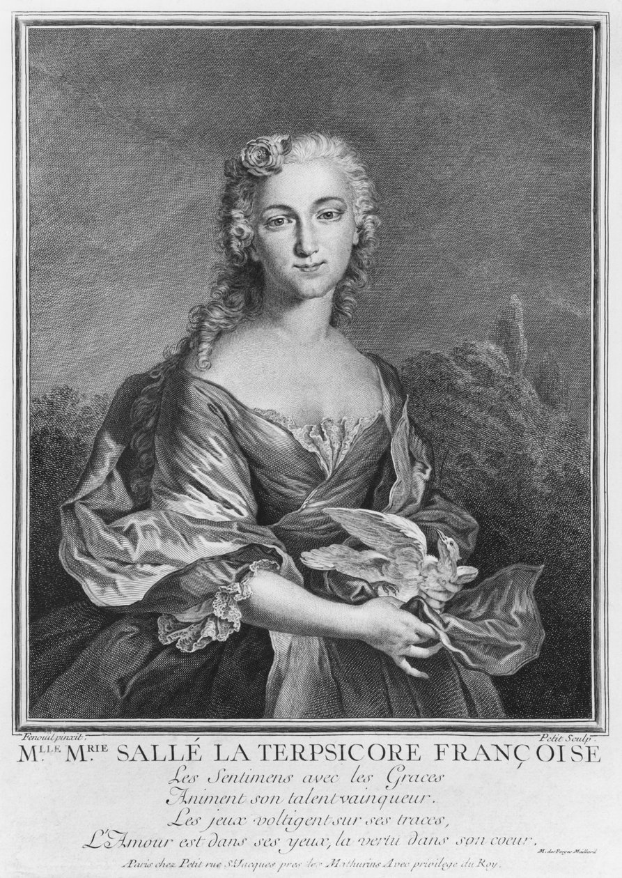 Mademoiselle Marie Salle som den franska Terpsichore, graverad av Petit (se även 414545) av Jean Cesar Fenouil