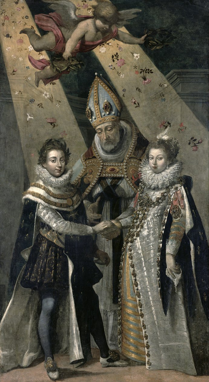 Giftermålet mellan Ludvig XIII (1601-63) kung av Frankrike och Navarra och Anna av Österrike (1601-66) Infanta av Spanien, 1615 av Jean Chalette