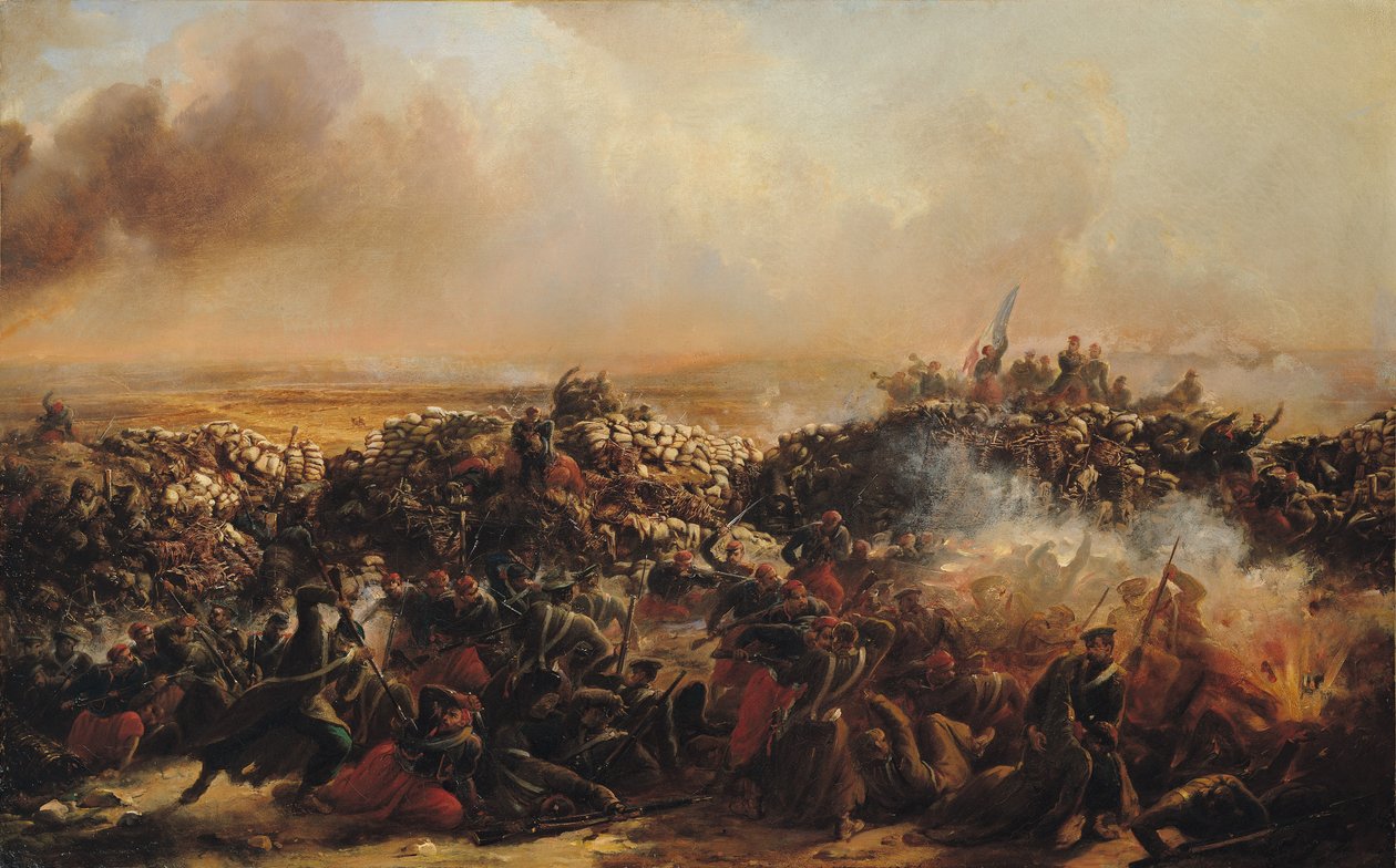 Slaget vid Sebastopol, centrala delen av triptyken, efter 1855 (se även 70336 och 70338) av Jean Charles Langlois