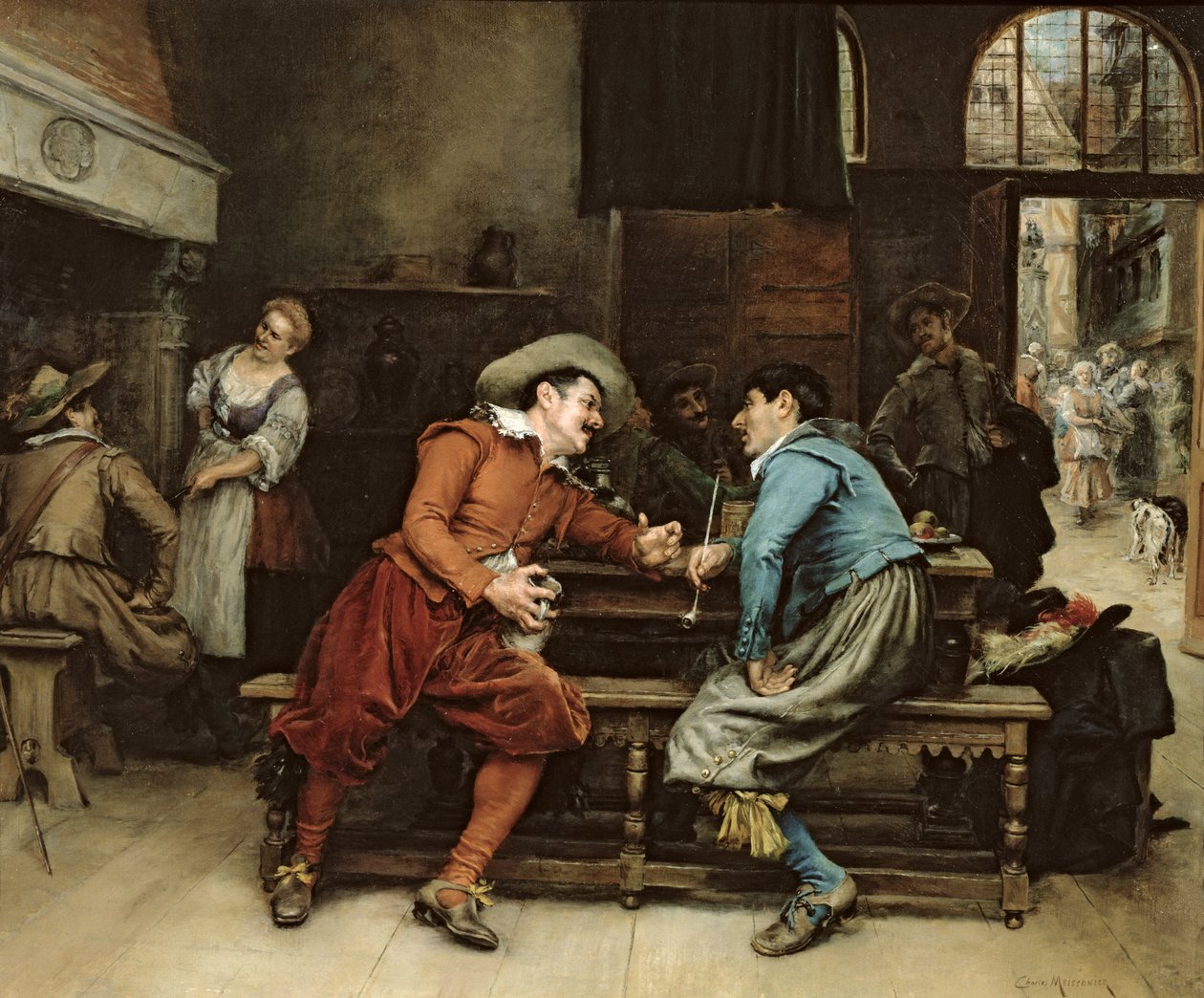 Två män som pratar på en krog av Jean Louis Ernest Meissonier