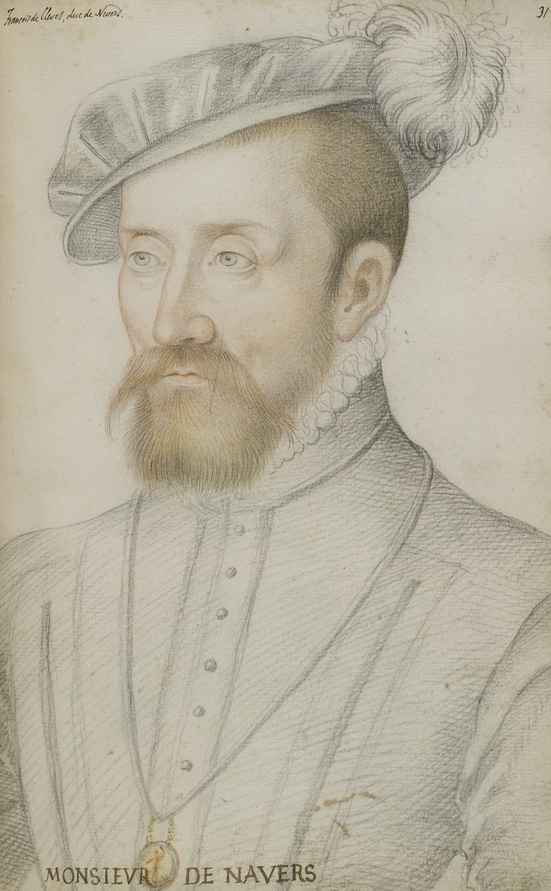 François de Cleves (svart, röd och gul krita på papper) av Jean Clouet