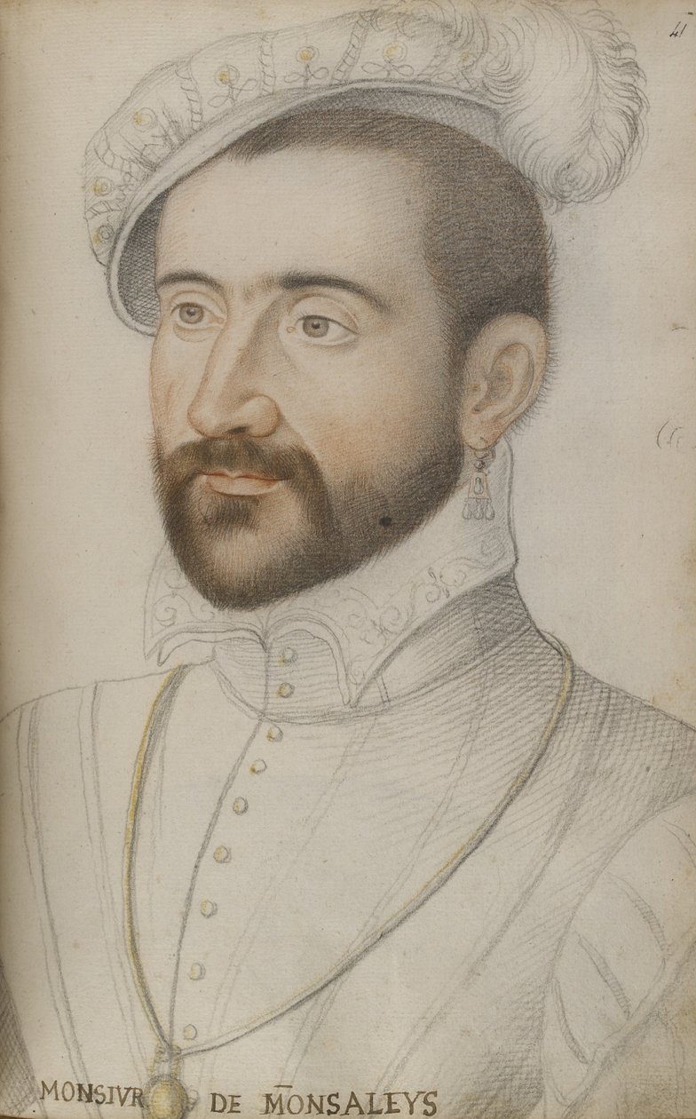 Jacques de Balaguier (svarta, röda och gula krita på papper) av Jean Clouet