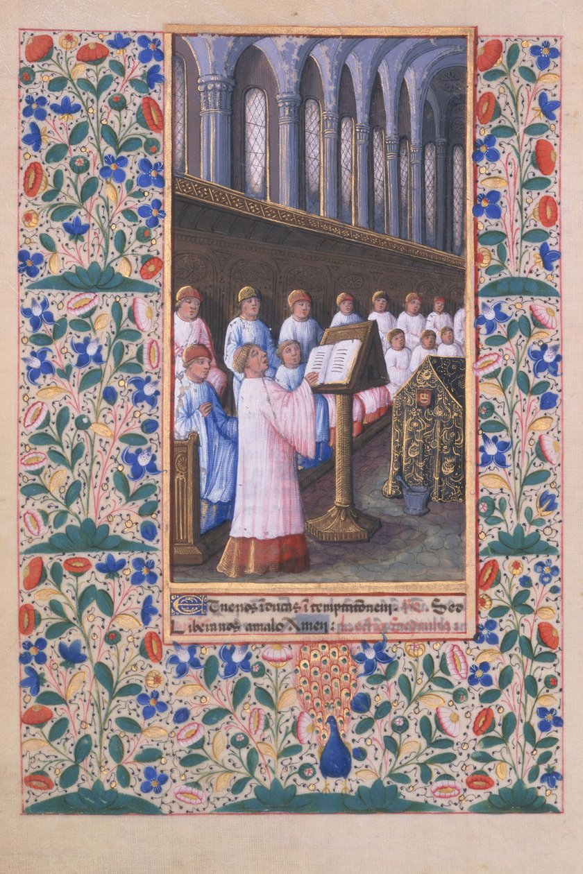 Ms Lat. Q.v.I.126 f.77v Illustration av en begravningsgudstjänst, från "Book of Hours of Louis d