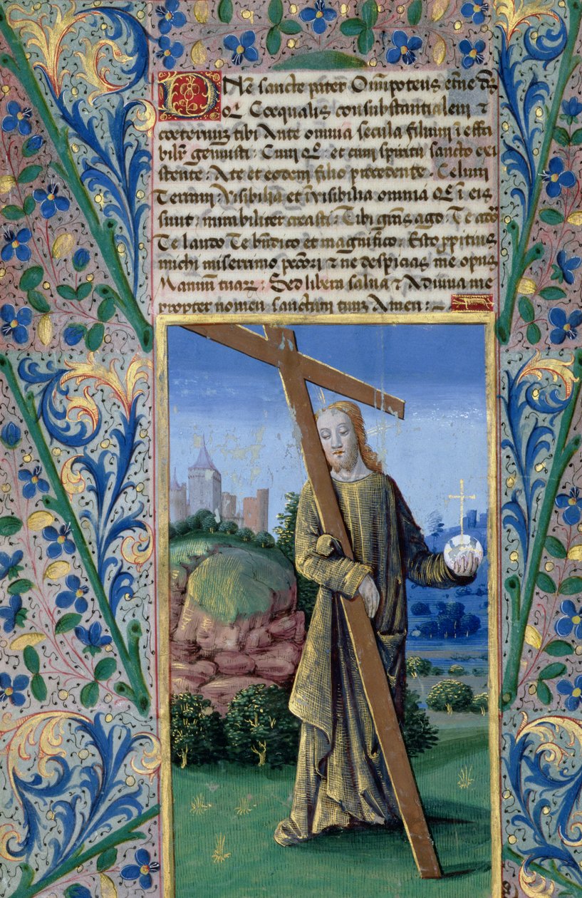 Ms Lat. Q.v.I.126 f.89v Kristus med korset och klotet, från 