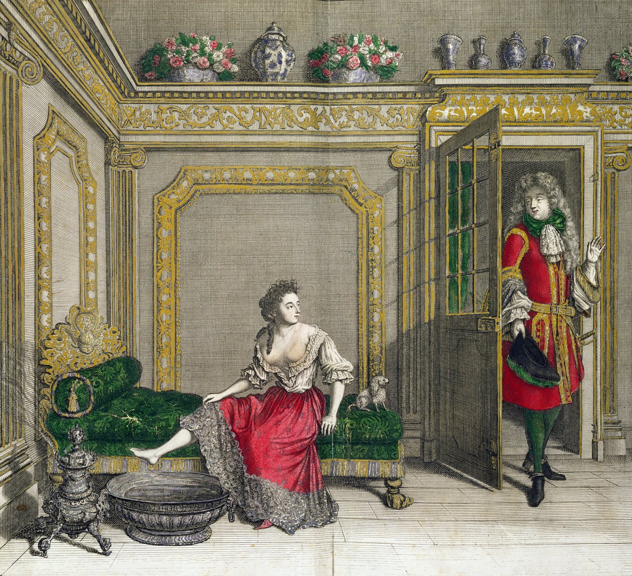 Dam som klär av sig för badet, publicerad c.1688-90 av Jean Dieu de Saint Jean