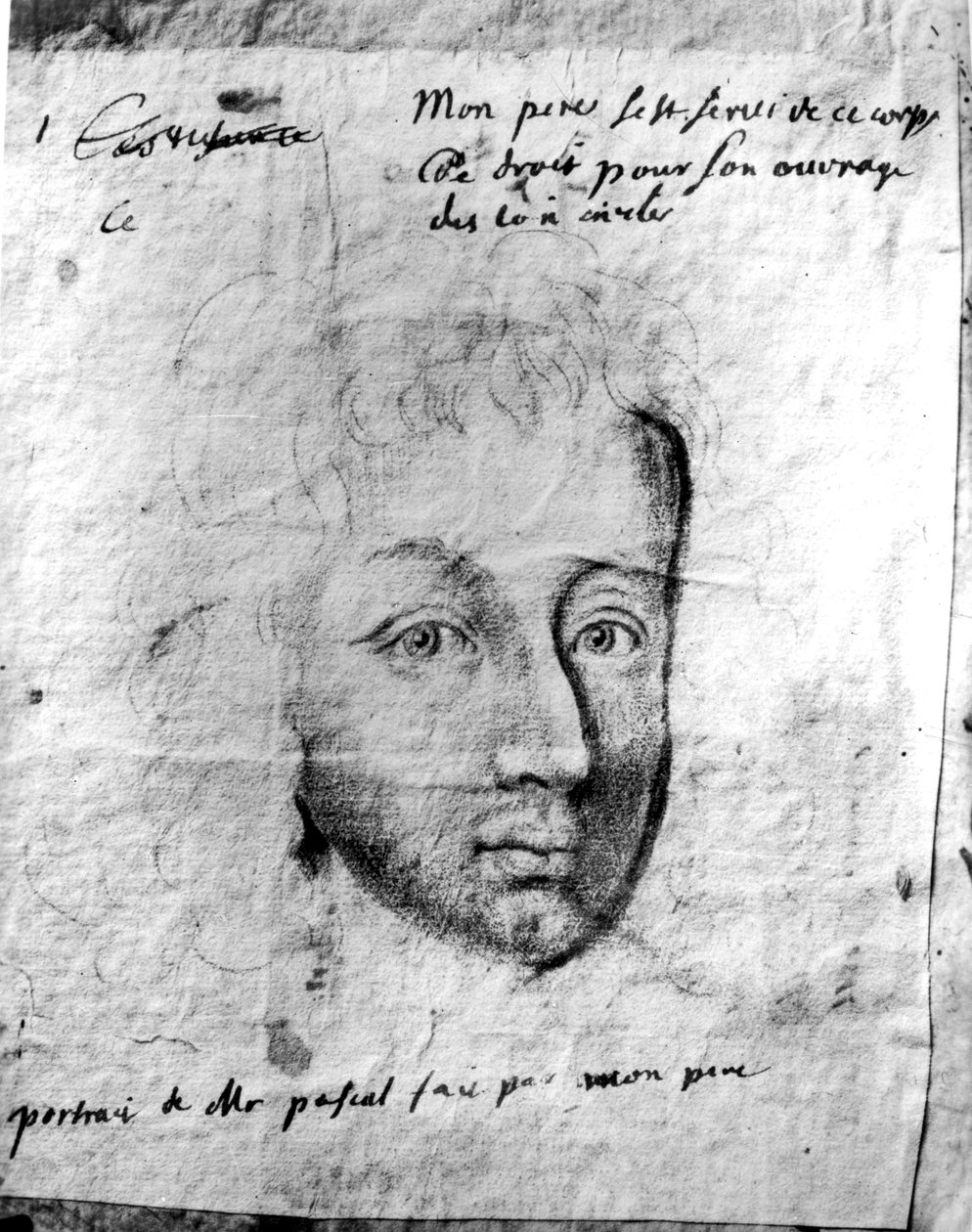 Porträtt av Blaise Pascal (1623-62) av hans vän (kol på papper) av Jean Donnat