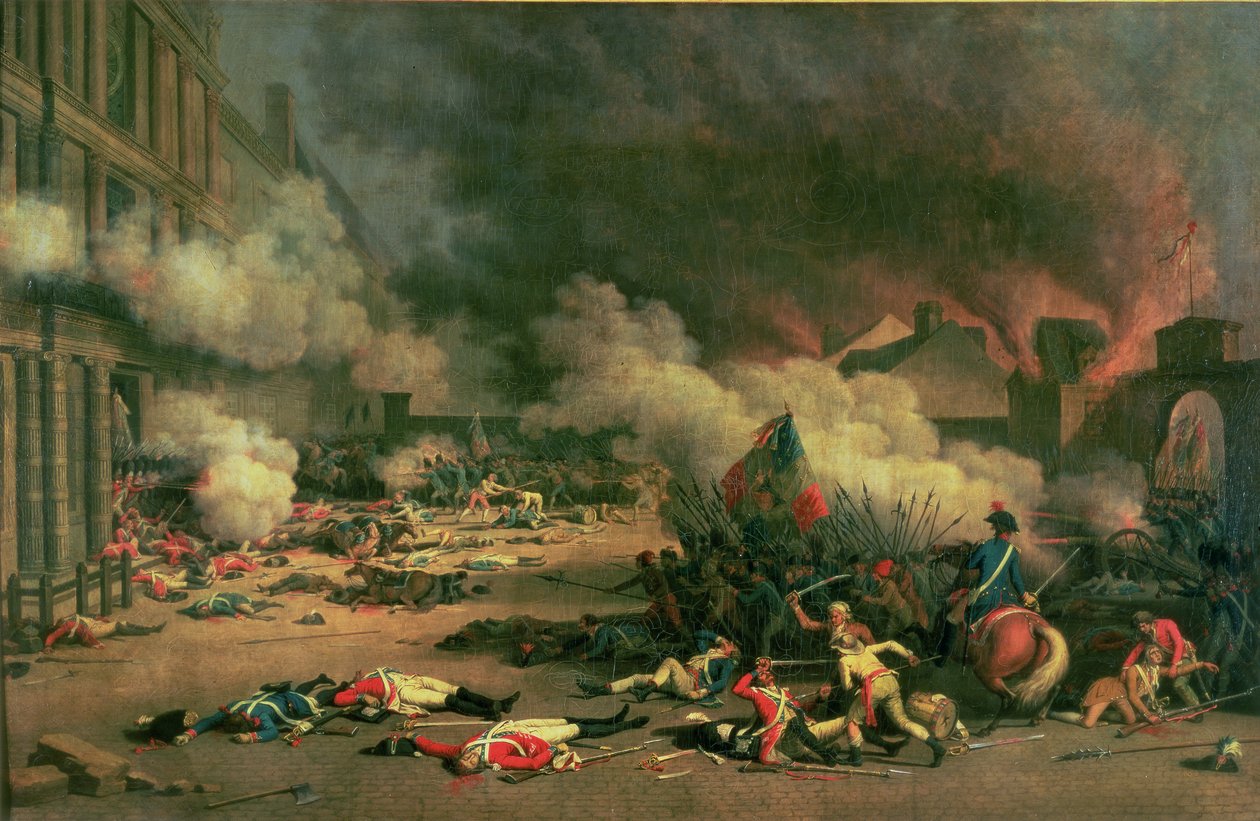 Intagande av Tuilerierna, Court of the Carrousel, 10 augusti 1792 av Jean Duplessi Bertaux