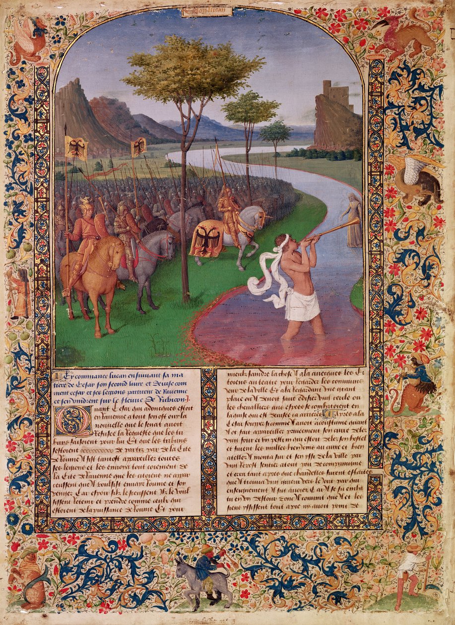 Julius Caesar (100-44 f.Kr.) Crossing the Rubicon, c.1470 (detalj) av Jean Fouquet