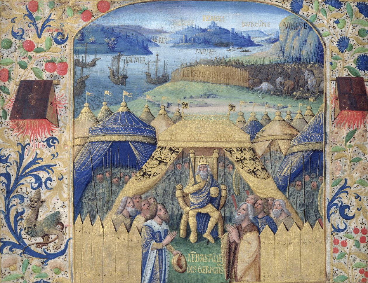 Julius Caesar (100-44 f.Kr.) tar emot den germanska ambassadören, ca 1450 av Jean Fouquet