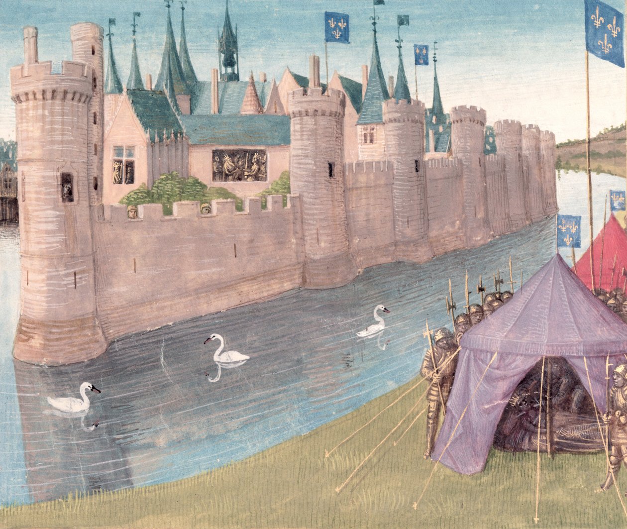 Fr 6465 f.25 Clothar I:s (d.561) död och uppdelningen av hans rike, Grandes Chroniques de France av Jean Fouquet