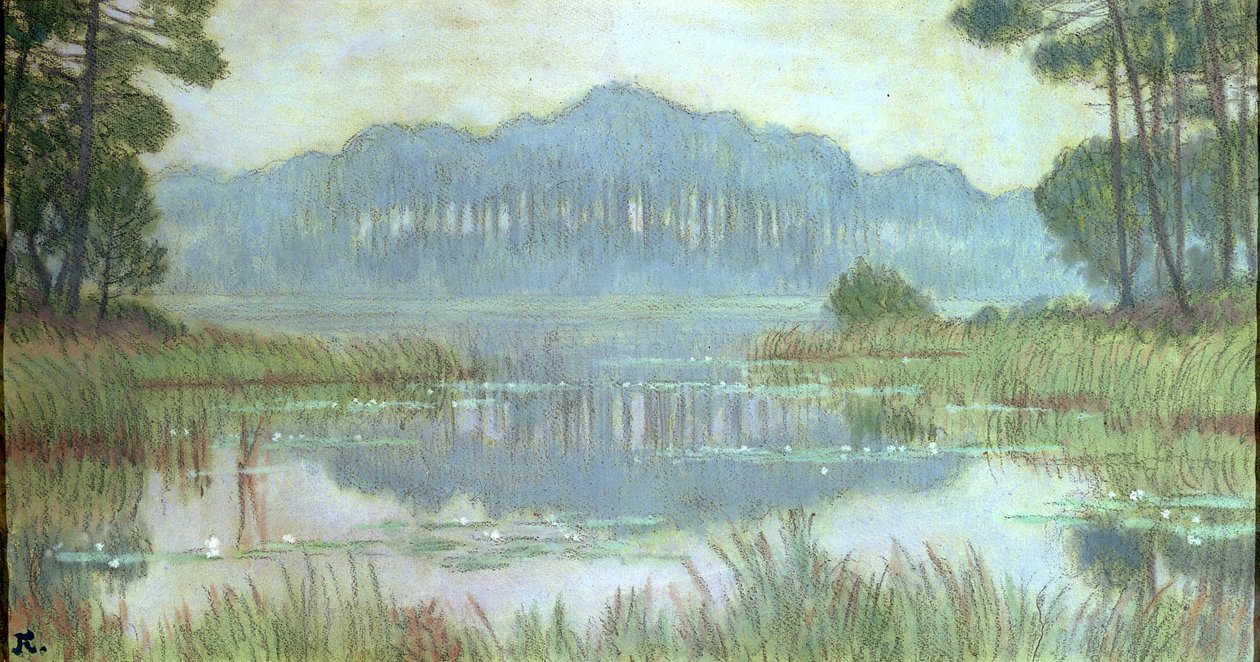 Landskap med övervuxen damm, ca 1900 (penna och wc på papper) av Jean Francis Auburtin