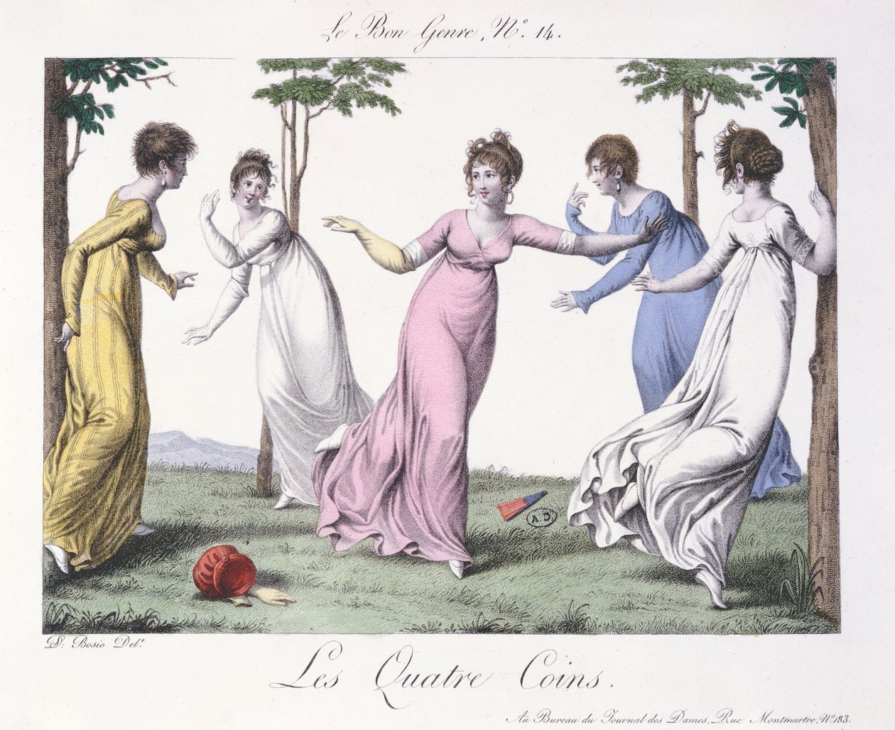 "Les Quatre Coins", illustration ur "Le Bon Genre", början av 1800-talet (färggravyr) av Jean Francois Bosio