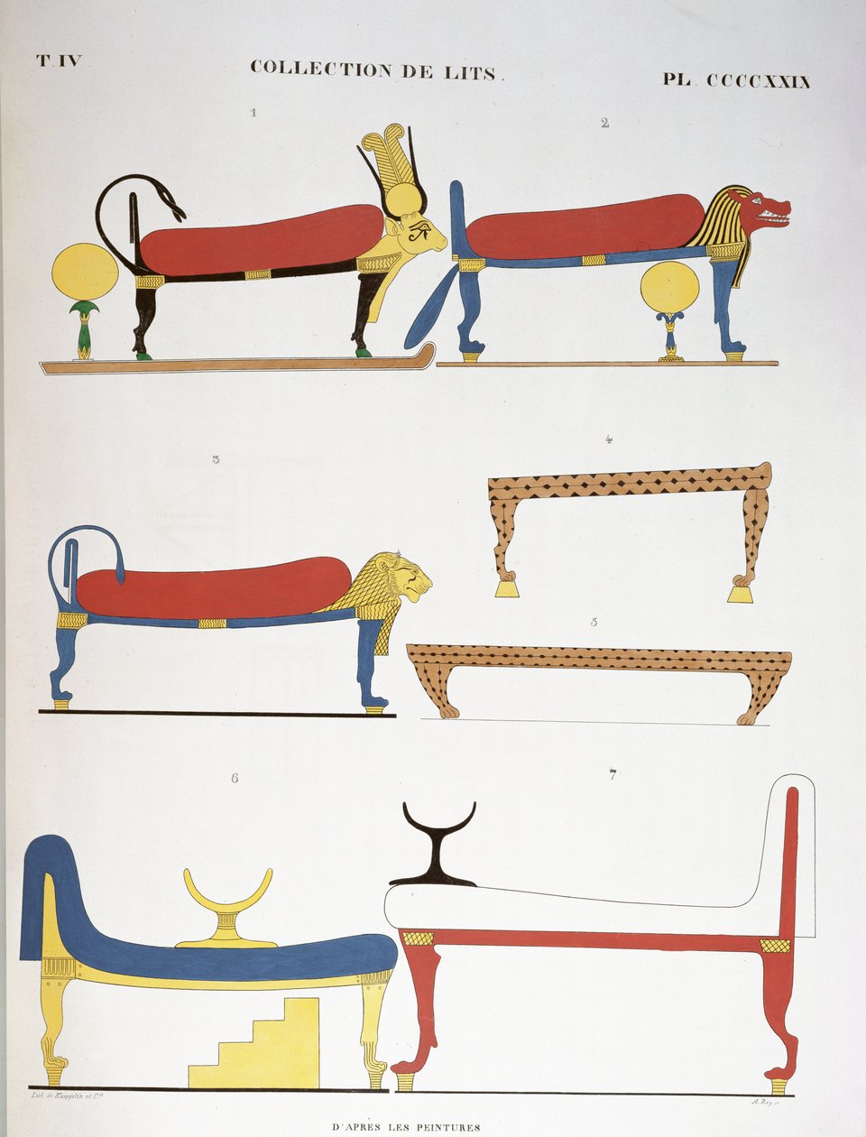 Samling av antika egyptiska sängar, 1839-45 av Jean Francois Champollion