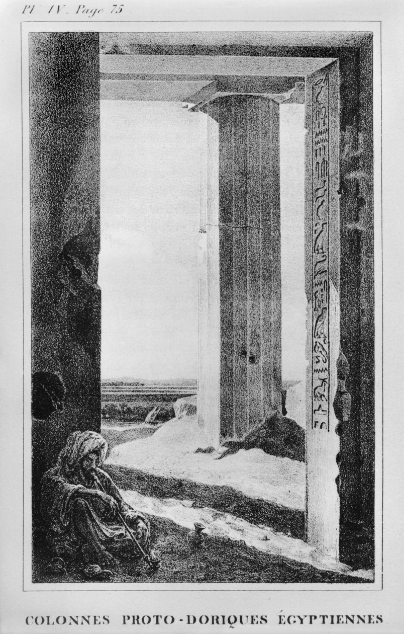 Egyptiska kolonner, illustration från brev från Egypten och Nubien (plansch IV, s. 75), publicerad 1833. av Jean Francois Champollion