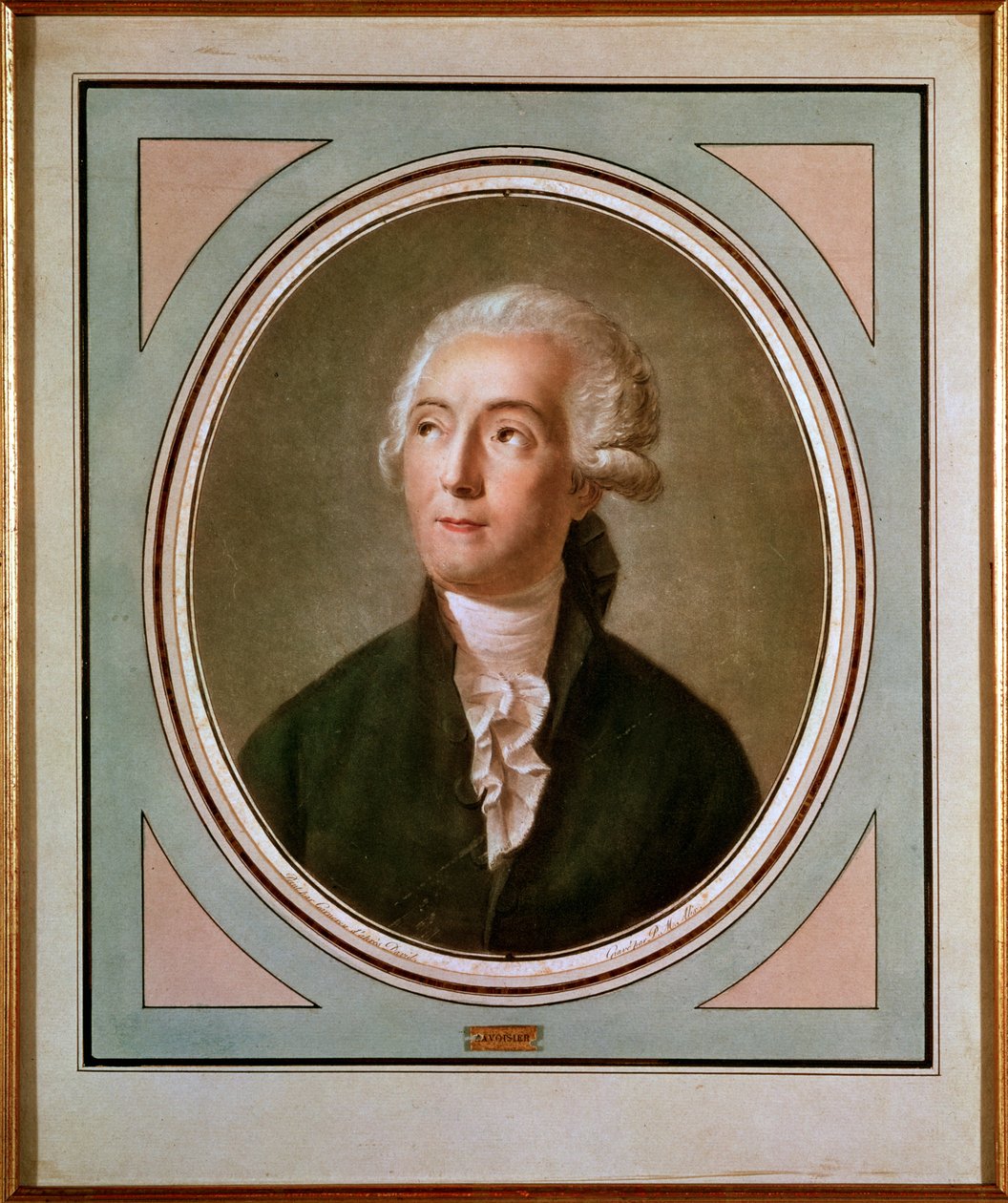 Porträtt av Antoine Laurent de Lavoisier (1743-94) fransk kemist, graverad av Pierre Michel Alix (1762-1817) efter ett porträtt av Jacques Louis David (1748-1825) av Jean Francois Garneray
