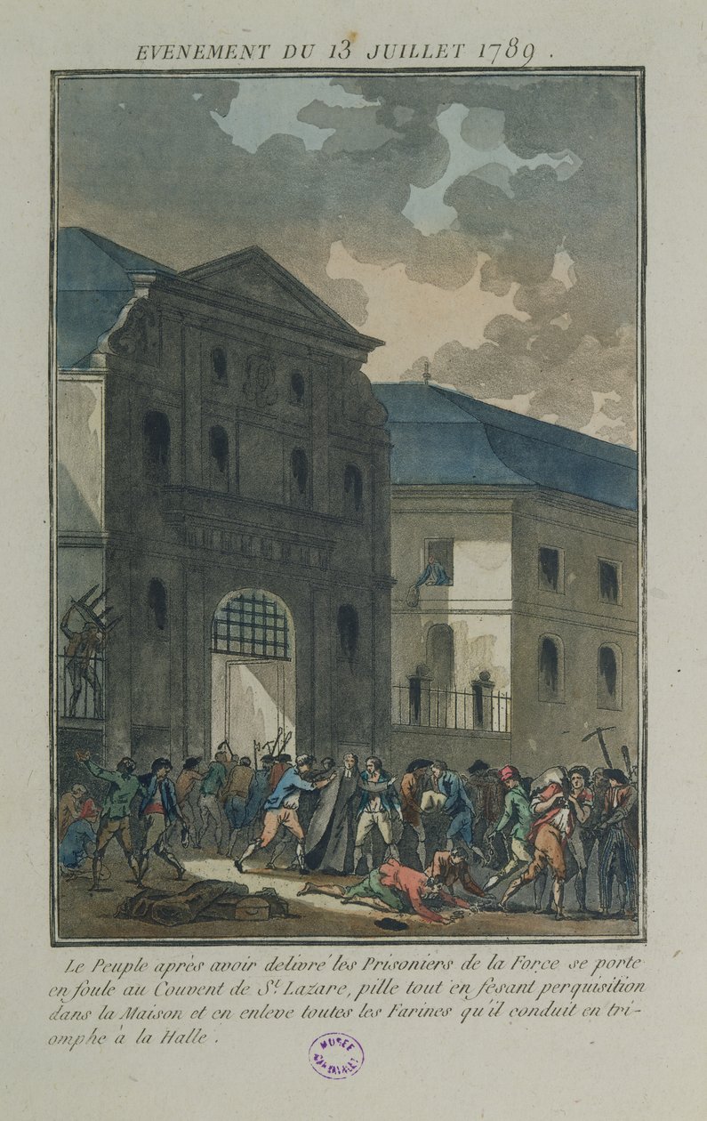 Plundringen av Saint-Lazare-klostret, 13 juli 1789 (akvatint) av Jean Francois Janinet