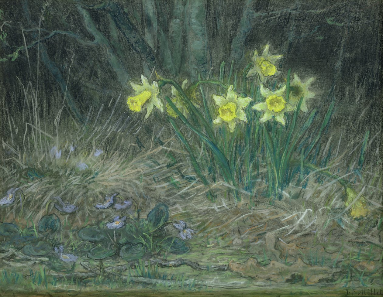 Narcissi och violer, ca 1867 (pastell på papper) av Jean Francois Millet