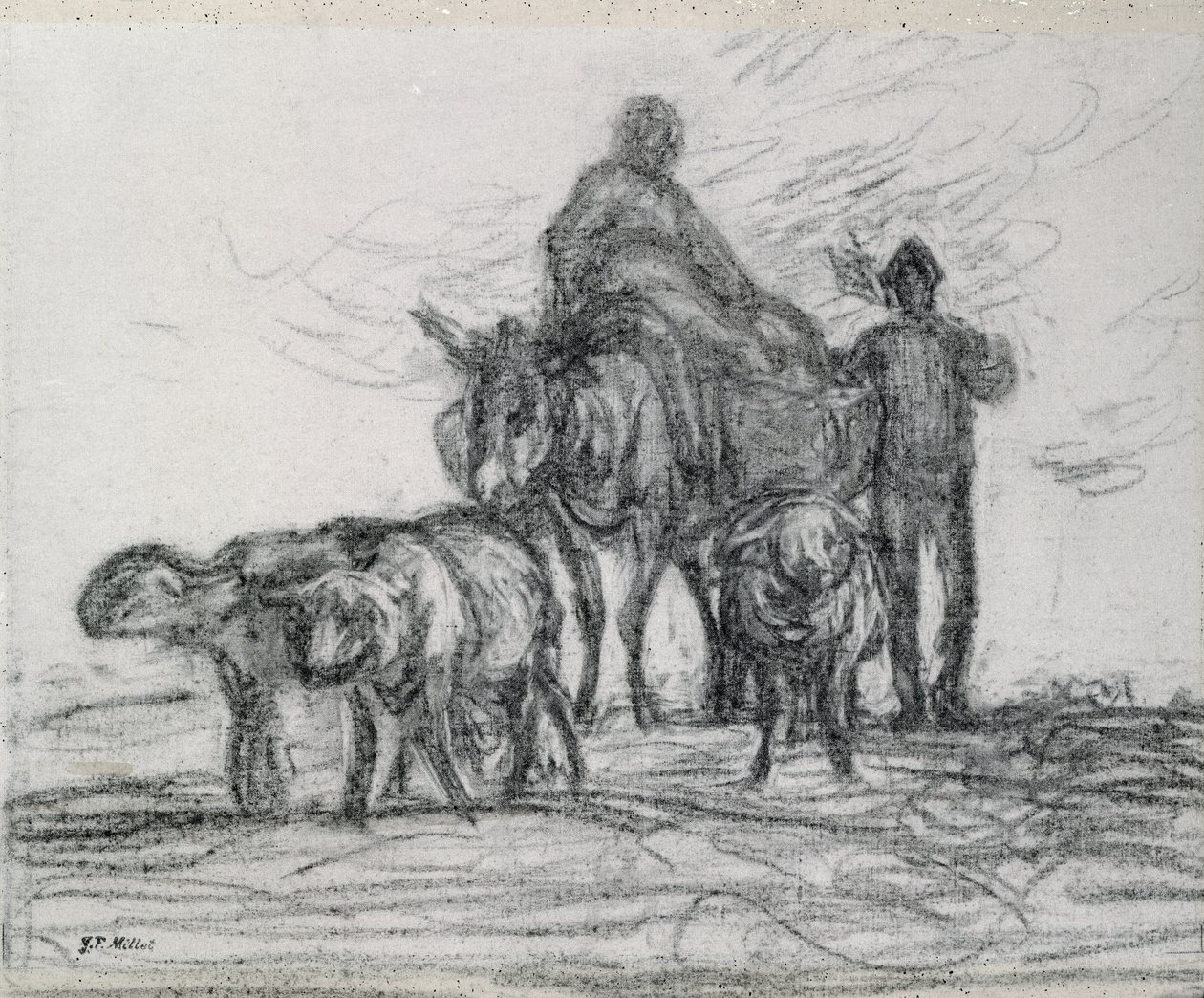 Return from the Fields, 1873 (kol) av Jean Francois Millet