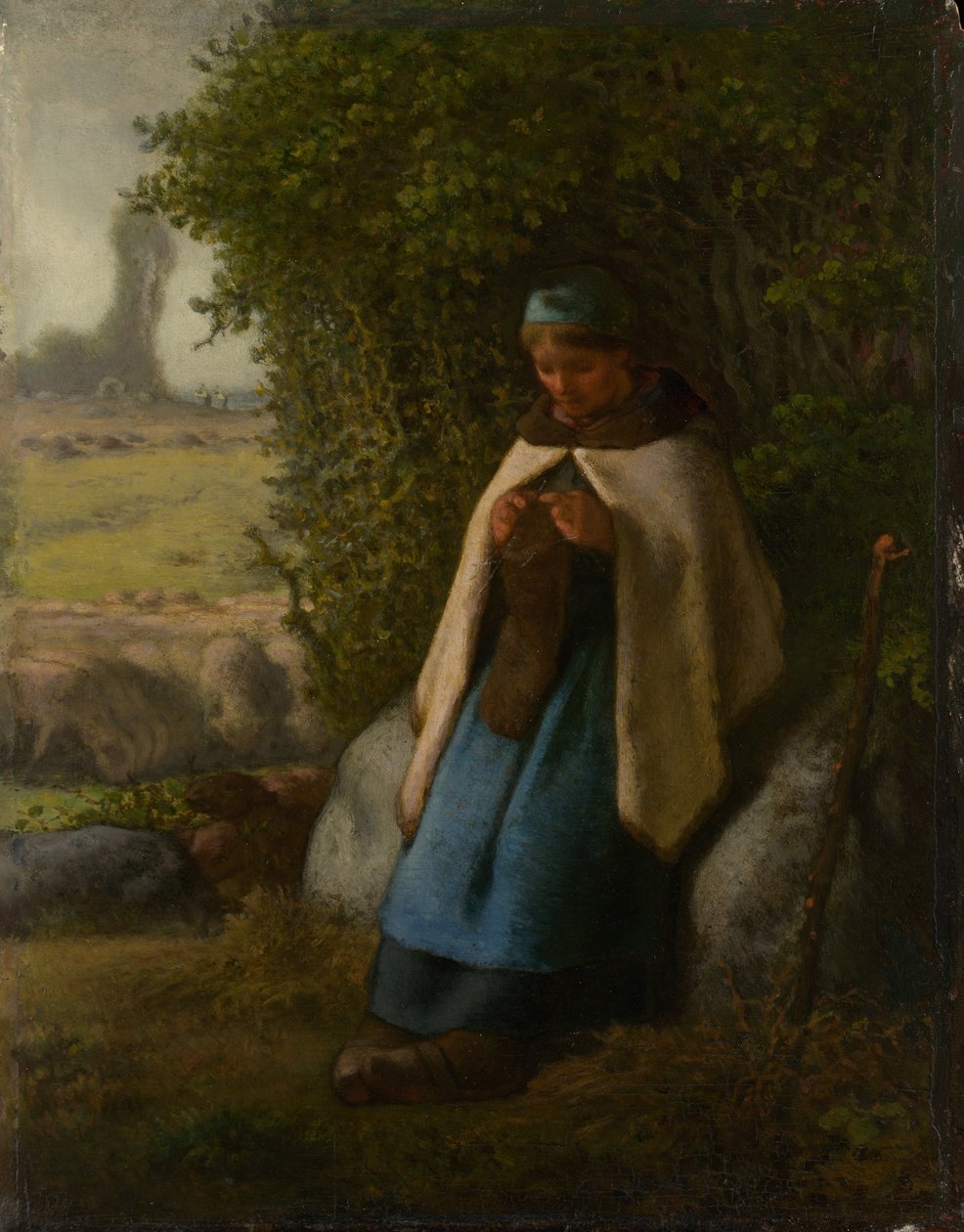 Shepherdess Seated on a Rock av Jean Francois Millet