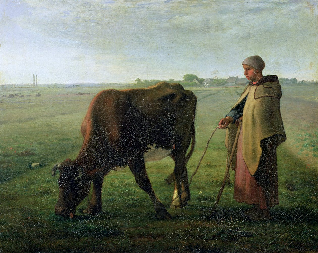 Kvinna som betar sin ko, 1858 av Jean Francois Millet