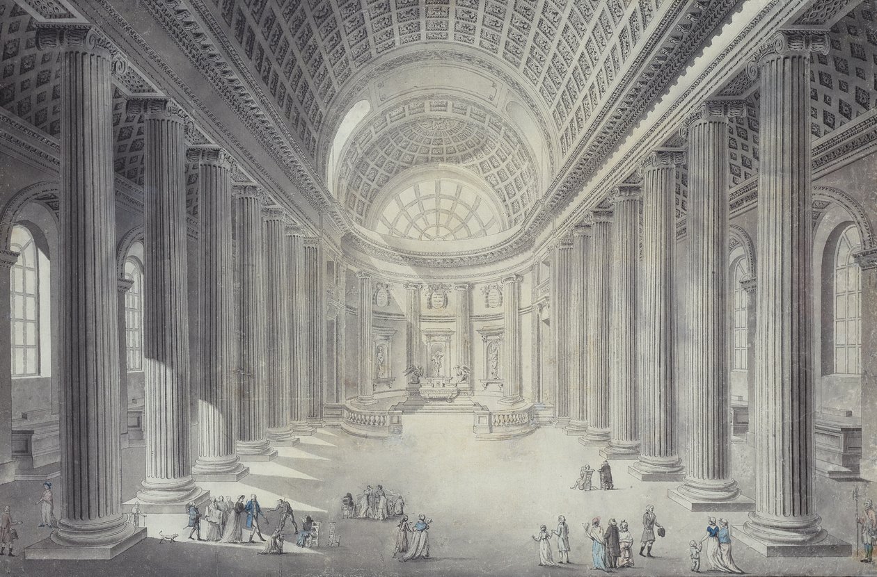 Interiörvy av Saint-Philippe-de-Roule, Paris (penna och bläck och wc på papper) av Jean Francois Therese Chalgrin
