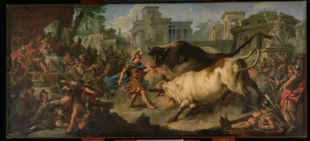 Jason tämjer Aeetes tjurar, 1742 av Jean François de Troy