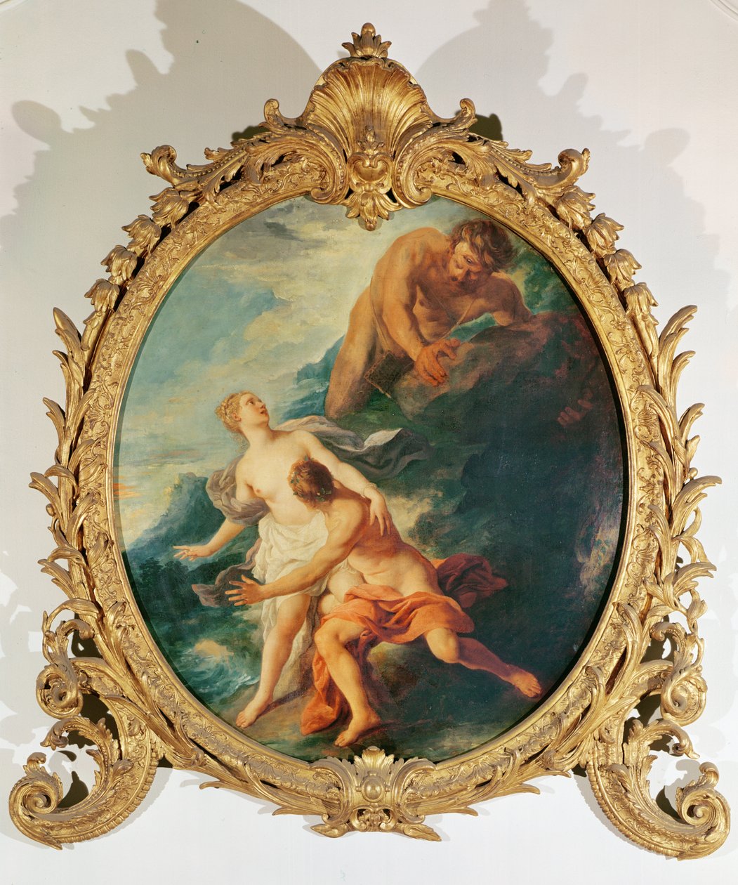 Polyfemos överraskar Acis och Galatea genom att kasta en sten på dem. av Jean François de Troy