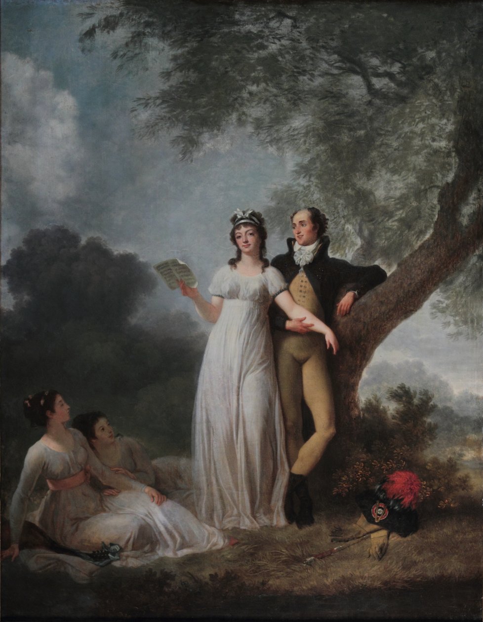 Quatre personnage dans un parc av Jean Honore Fragonard