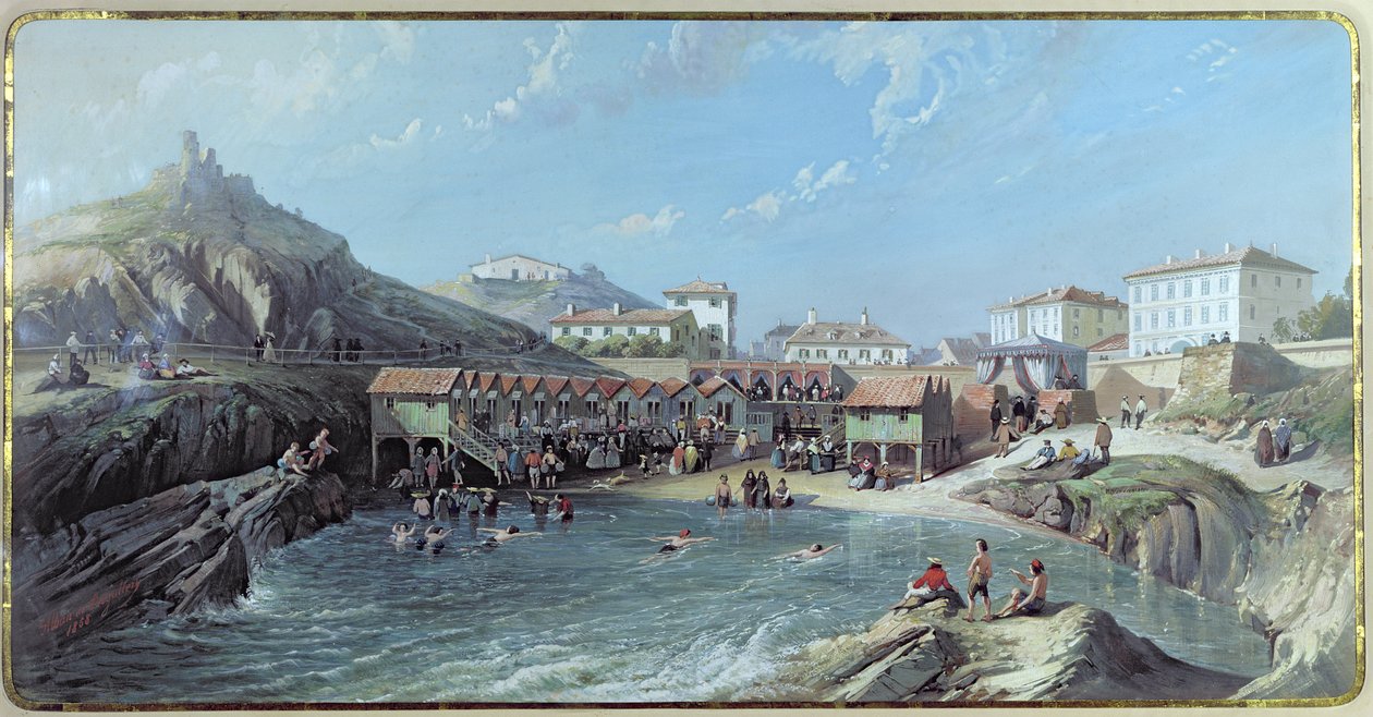 Början av havssim i den gamla hamnen i Biarritz, 1858 av Jean Jacques Alban de Lesgallery