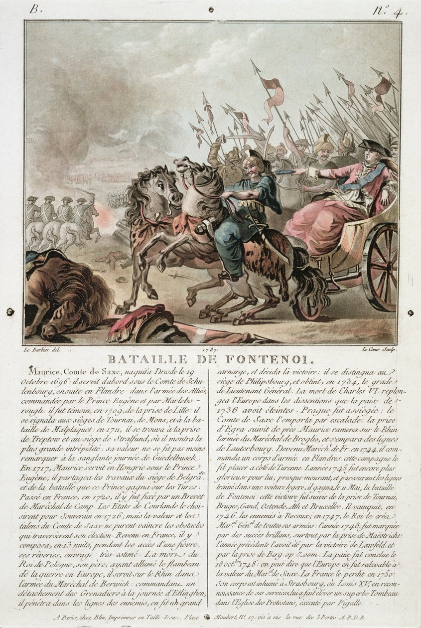 Slaget vid Fontenoy, 1745, graverad av Louis Le Coeur (fl.1780-1800), 1787 av Jean Jacques Francois Le Barbier