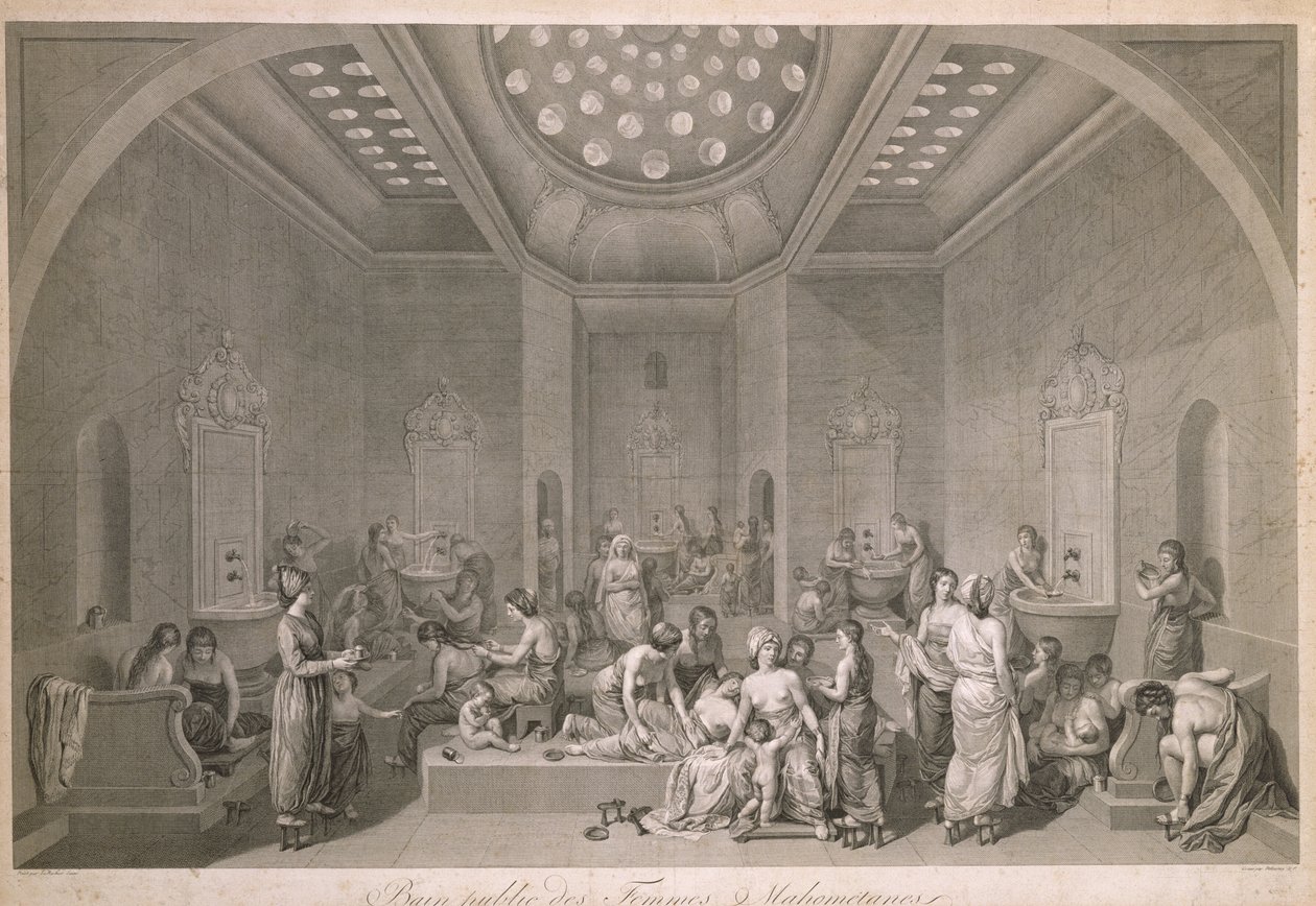 De offentliga baden för mahammedaniska kvinnor, graverat av Robert Delaunay (1749-1814) av Jean Jacques Francois Lebarbier