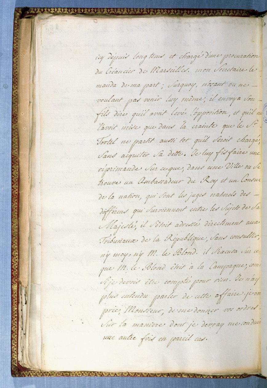 Andra sidan i ett brev skrivet av Jean-Jacques Rousseau när han var sekreterare för den franska ambassadören i Venedig, oktober 1743 av Jean Jacques Rousseau