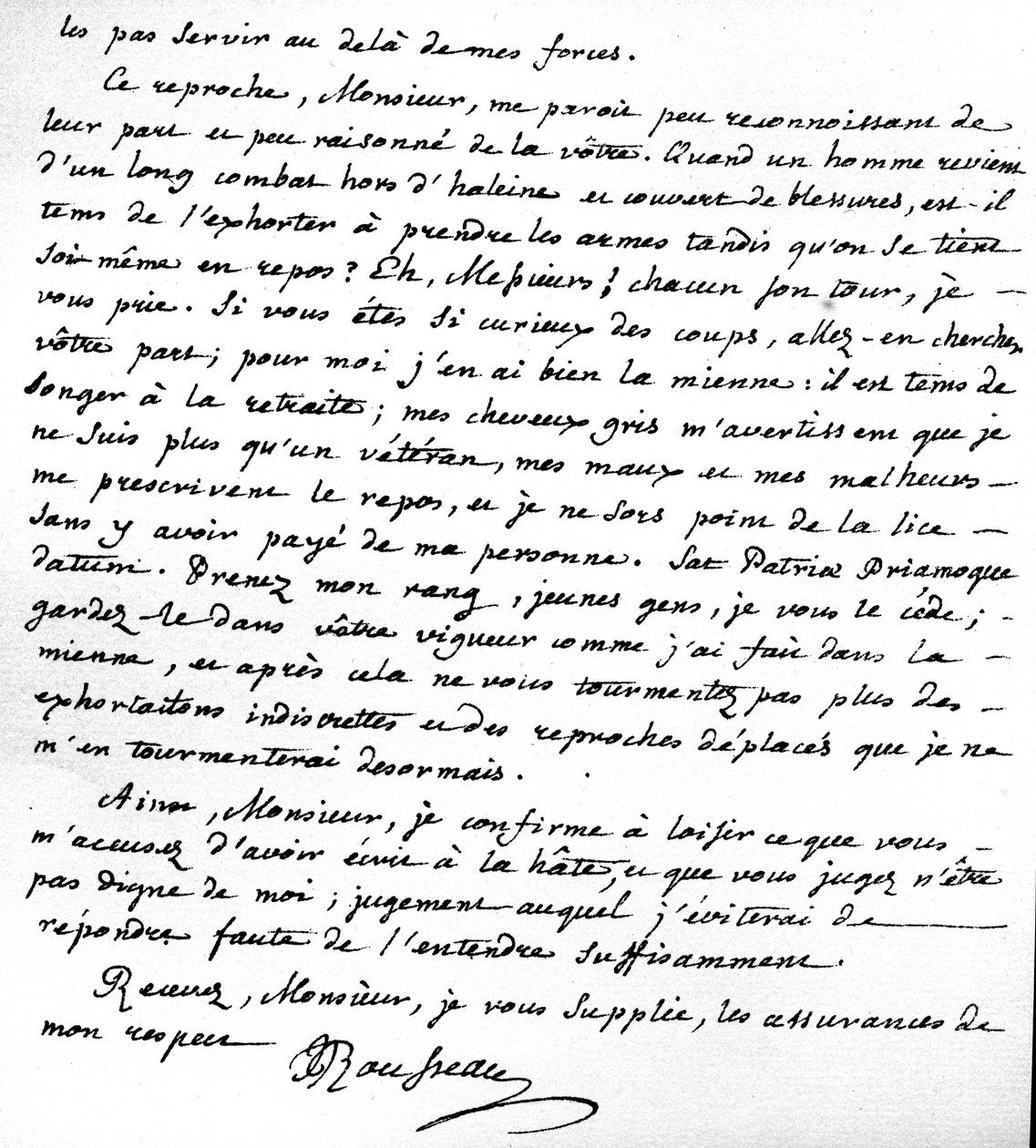 Brev med Rousseaus skäl att inte skriva mer till stöd för de franska protestanterna, skrivet i Motiers, 15 juli 1764. av Jean Jacques Rousseau