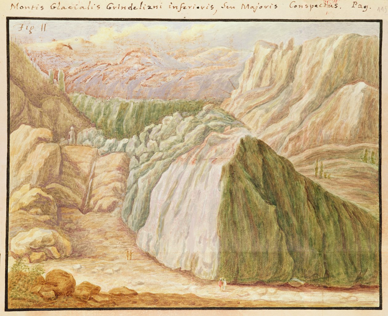 Ms 1798 fol.115 Grindelwald Glacier i Alperna, 1709 av Jean Jacques Scheuchzer