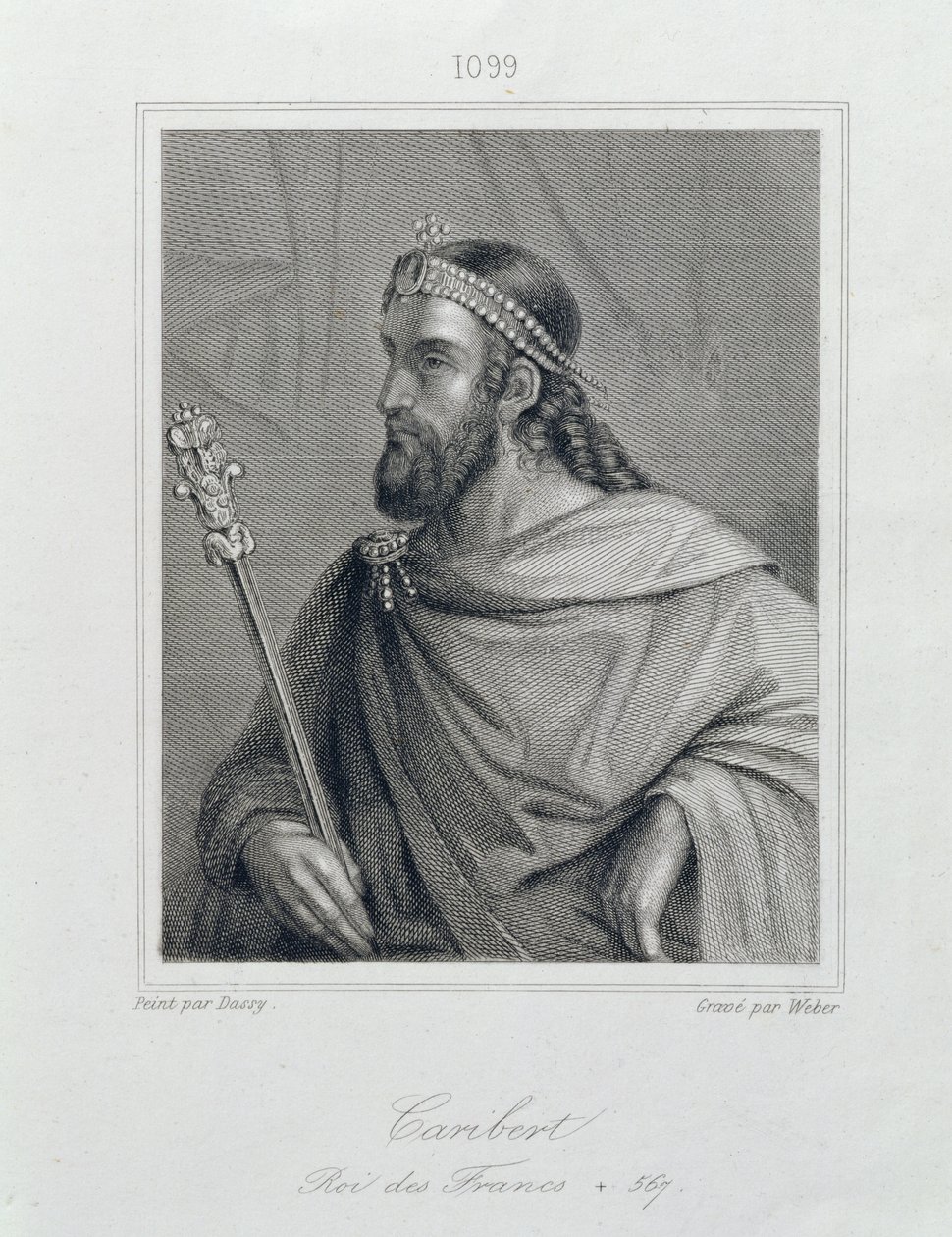 Caribert eller Charibert (d.567) Frankernas kung, graverad av Weber av Jean Joseph Dassy