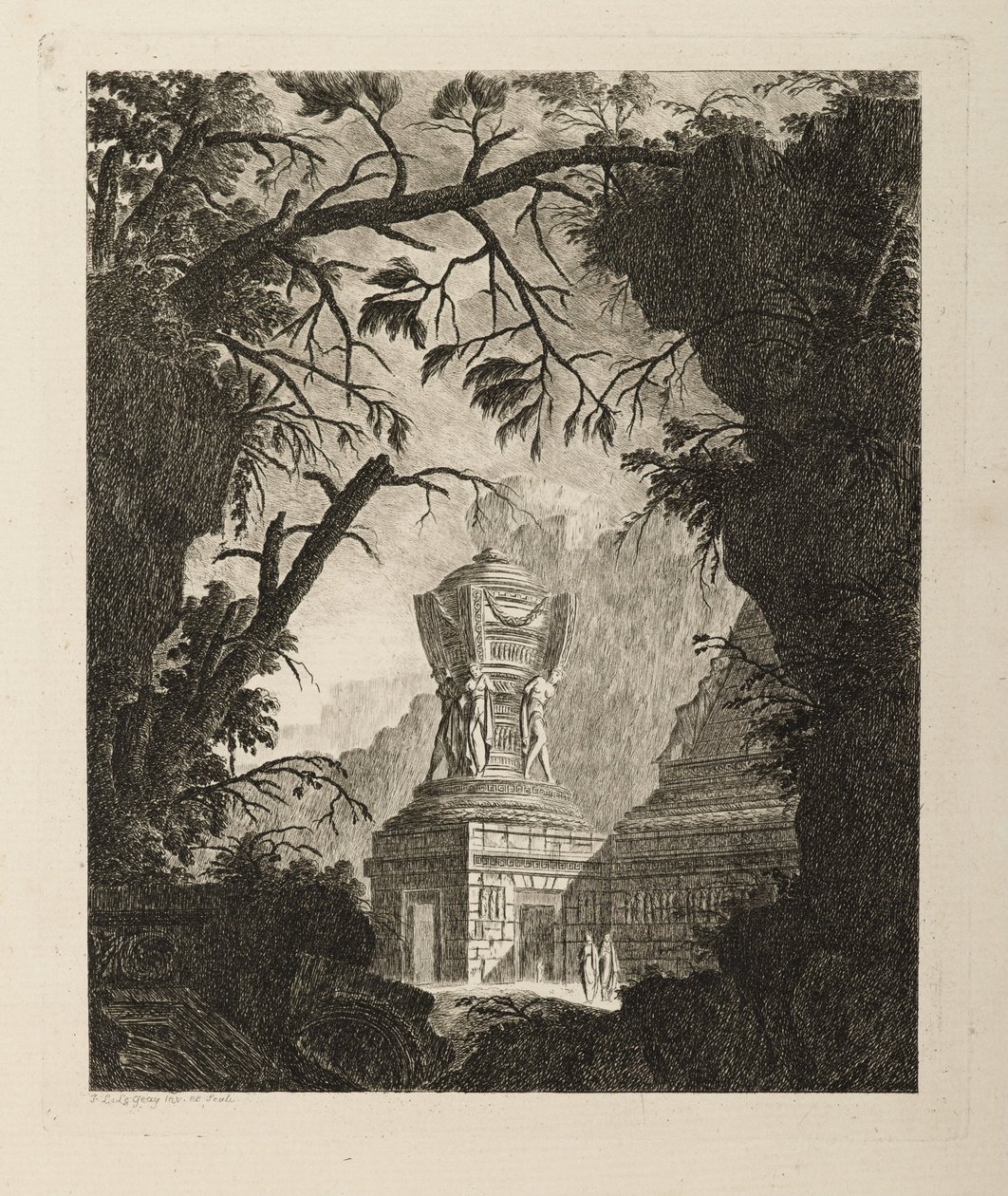 Monumental grav med tre lutande kvinnor från serien Tombeaux av Jean Laurent Legeay
