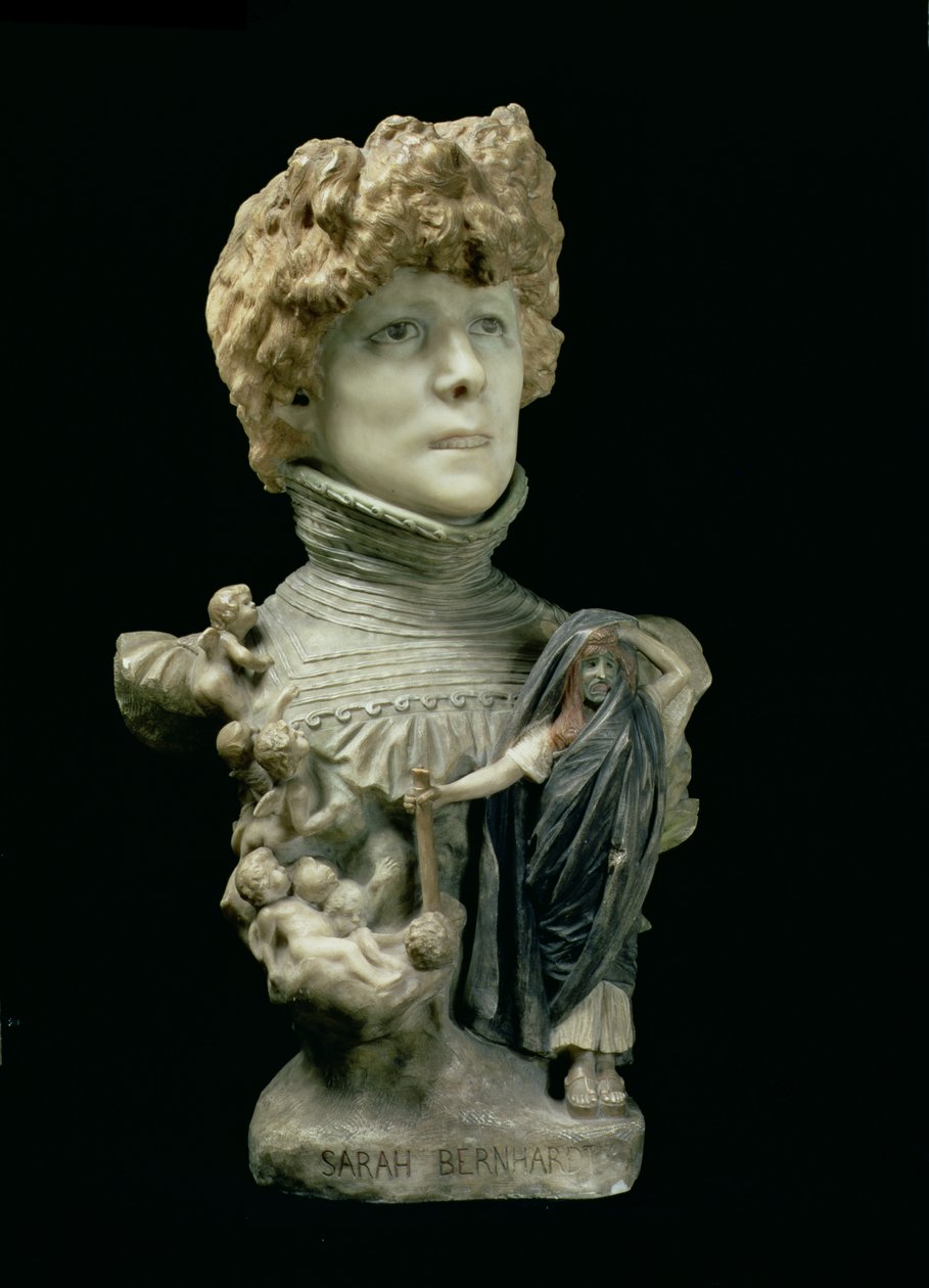 Porträtt av Sarah Bernhardt (1844-1923) fransk skådespelerska, ca 1890 (tonad marmor) av Jean Leon Gerome