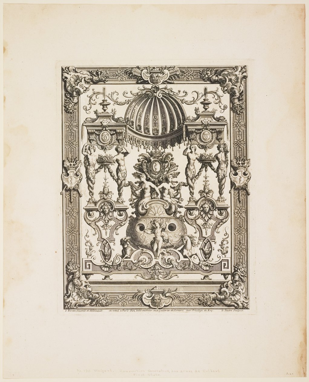 Dekorativ panel nr 190: Armes de Colbert, från Panneaux, ca 1670-1680 av Jean Lepautre