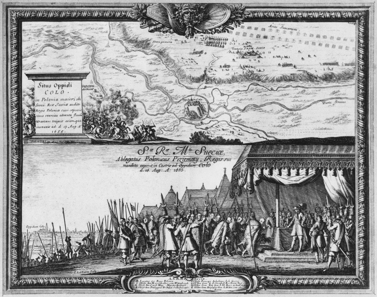 Nederlag för den polska armén vid Kola, augusti 1655, kung av Sverige tar emot Polens ambassadör för kapitulationen av Jean Lepautre