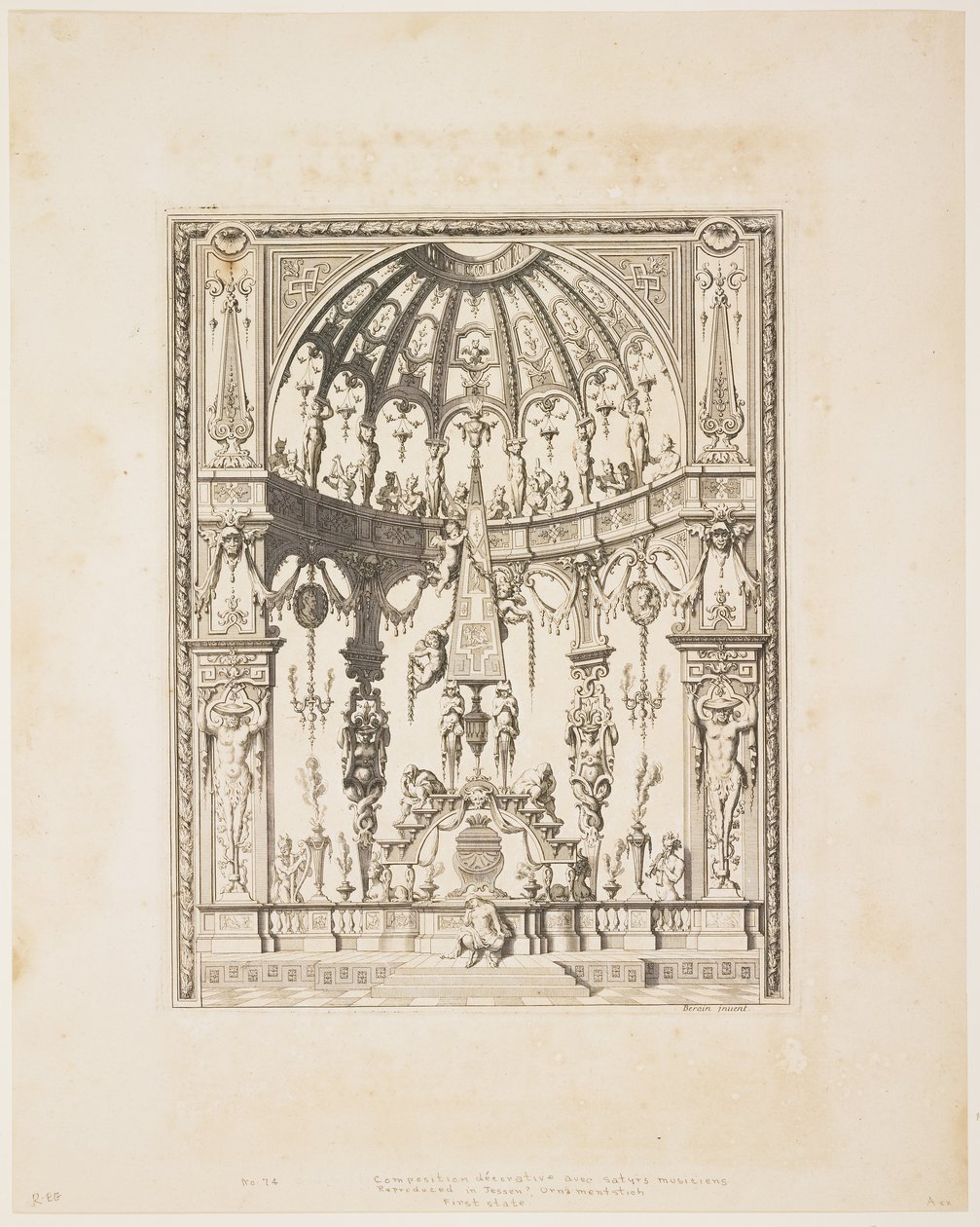 Satyrbegravningen från en serie mönster för dekorativa paneler, 1670-80 av Jean Lepautre