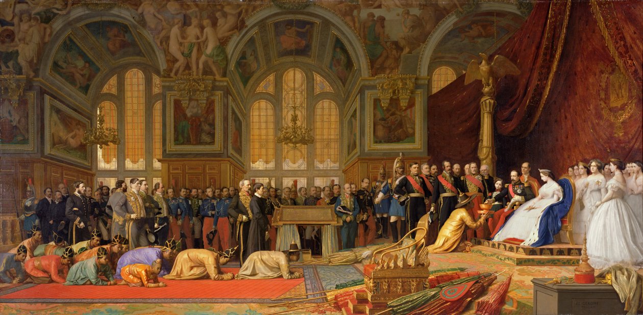 Mottagandet av siamesiska ambassadörer av kejsar Napoleon III (1808-73) på slottet i Fontainebleau, 27 juni 1861 av Jean Leon Gerome
